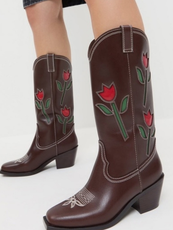 Loeffler Randall Shoes - Randall Loeffler Espresso Vachetta with Tulips Wilder Boots...Size 9